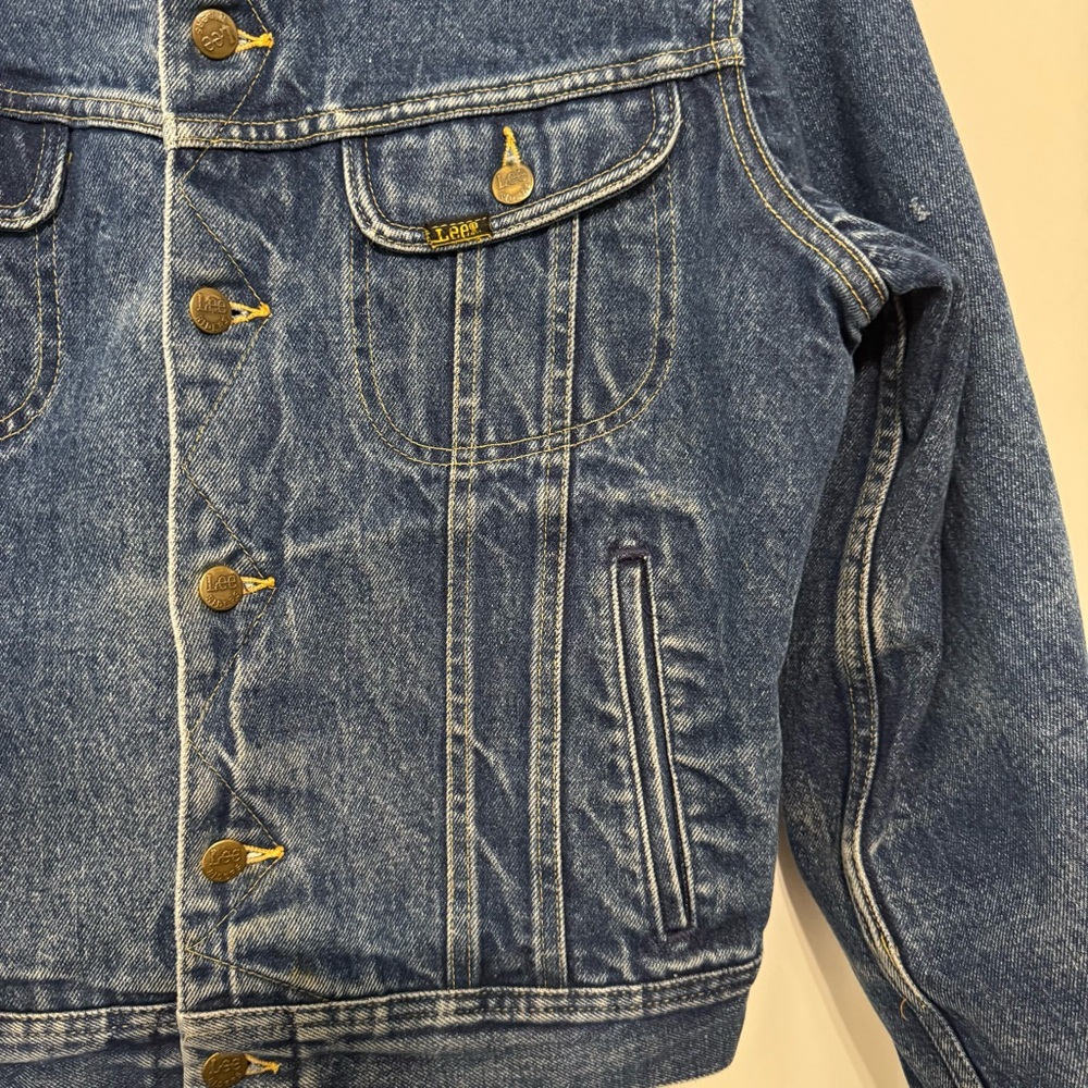 Vintage Lee Storm Rider Denim Jacket with Tan Corduroy Collar and Blanket Lined - Picture 3 of 16